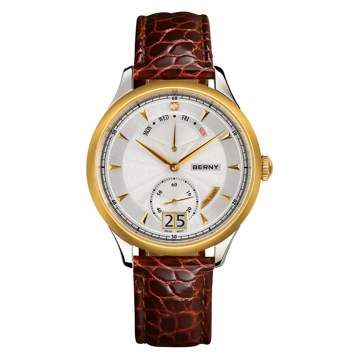 BERNY 2799MKG-SY | Stainless Steel Case | White Dial | Brown Leather Strap