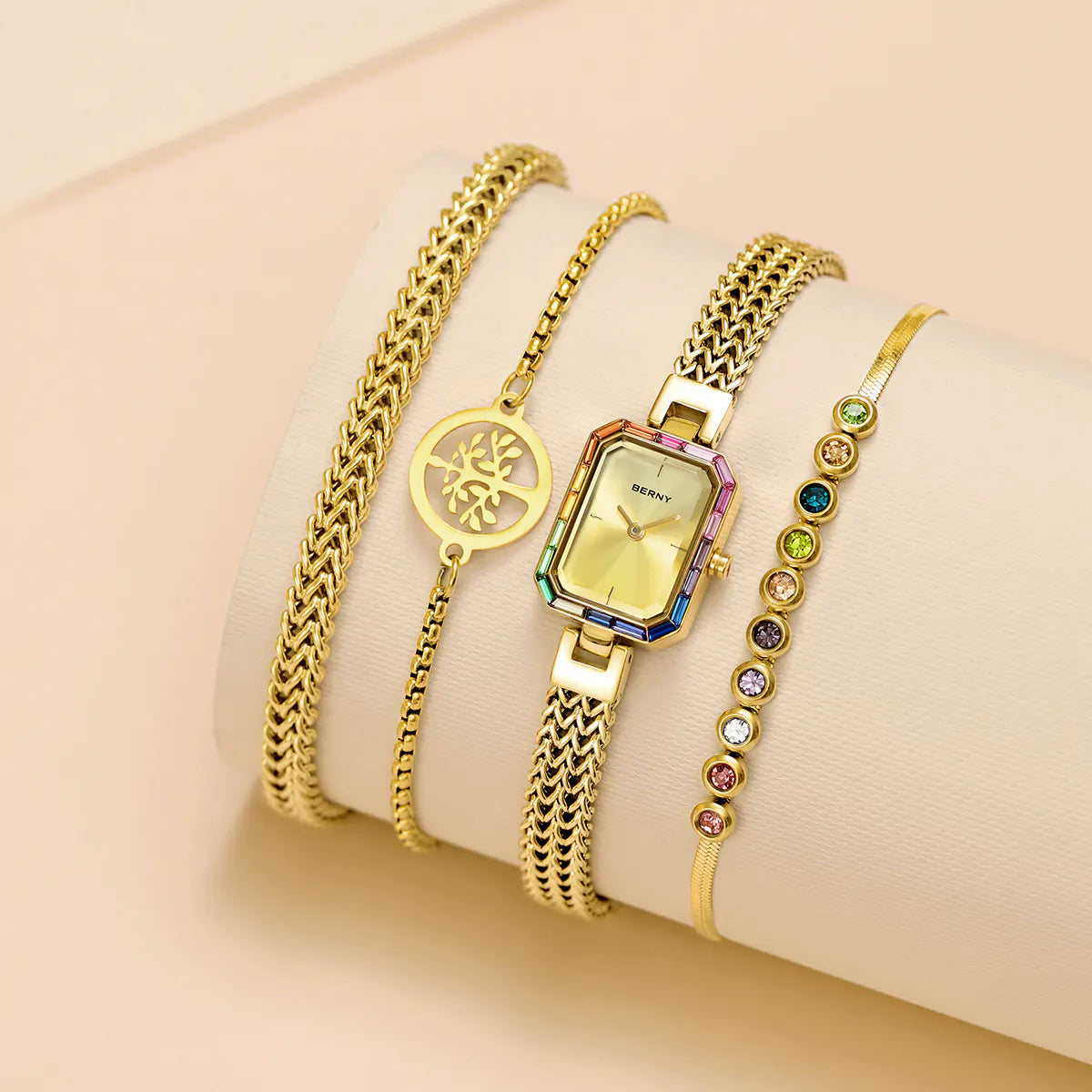 rectangle watch with bracelets