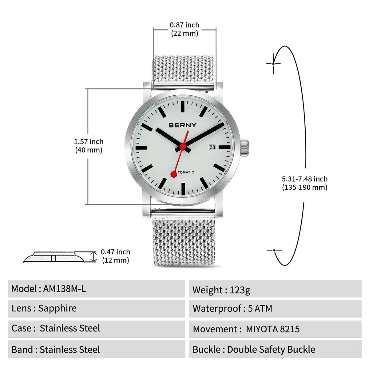 Men Automatic Full-Lume Railroad Watch AM138M-L-B
