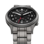 This Berny watch features a sleek titanium bracelet and a black dial. It includes 12-hour and 24-hour markers, with luminous hands for clear readability. The quartz movement ensures precision, making it both a stylish and reliable timepiece.