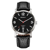 BERNY-AM038M-A | BERNY Logo | Stainless Steel Case | Black Dial | Black Leather Strap