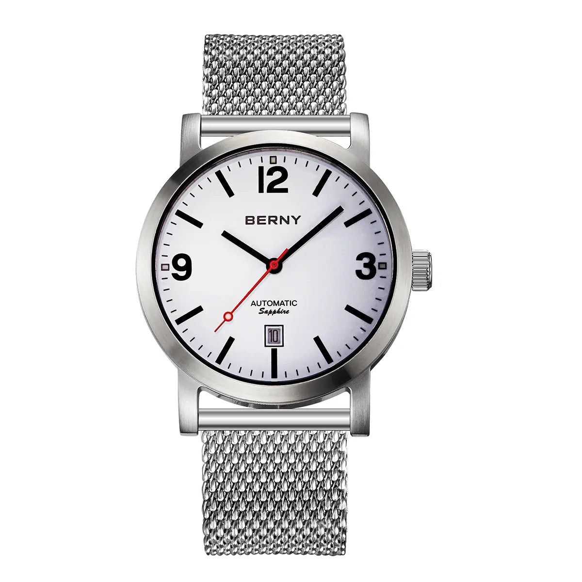 AM038MS-B | BERNY Logo | Stainless Steel Case | White Dial | Adjustable Metal Strap