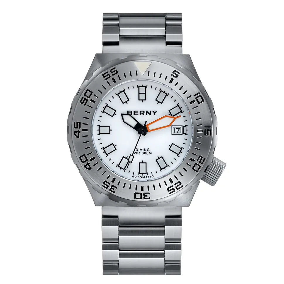 BERNY-AM09026M-B | Stainless Steel Case | White Dial | Full of Sand-blasted Stainless Steel Strap