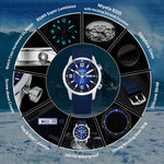 Miyota 8205 with hacking seconds function; sapphire glass; silicone strap; timming rotating inner ring; 200M waterproof; day-date calendar; screw-in crown; watch case hardened SS HV600; super luminous;