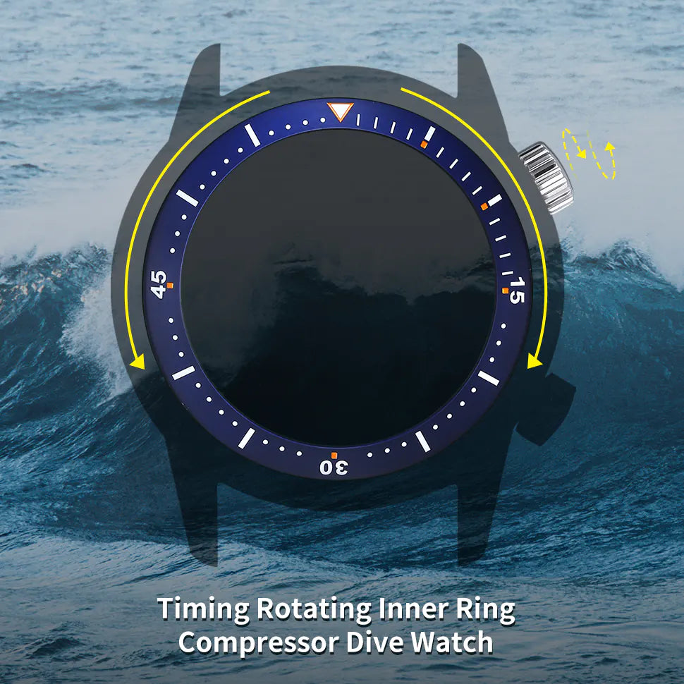 timing rotating inner ring compressor diver watch