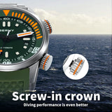 screw-in crown, better diving performance