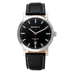 AM7068M-A | BERNY Logo | Stainless Steel Case | Black Dial | Black Leather Strap