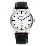 AM7068M-B | BERNY Logo | Stainless Steel Case | White Dial | Black Leather Strap