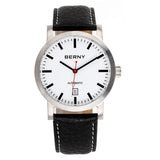 AM7068M-B | BERNY Logo | Stainless Steel Case | White Dial | Black Leather Strap