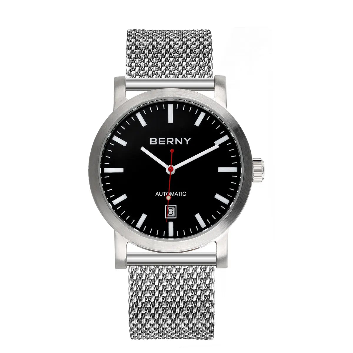 AM7068MS-A | BERNY Logo | Stainless Steel Case | Black Dial | Adjustable Metal Strap