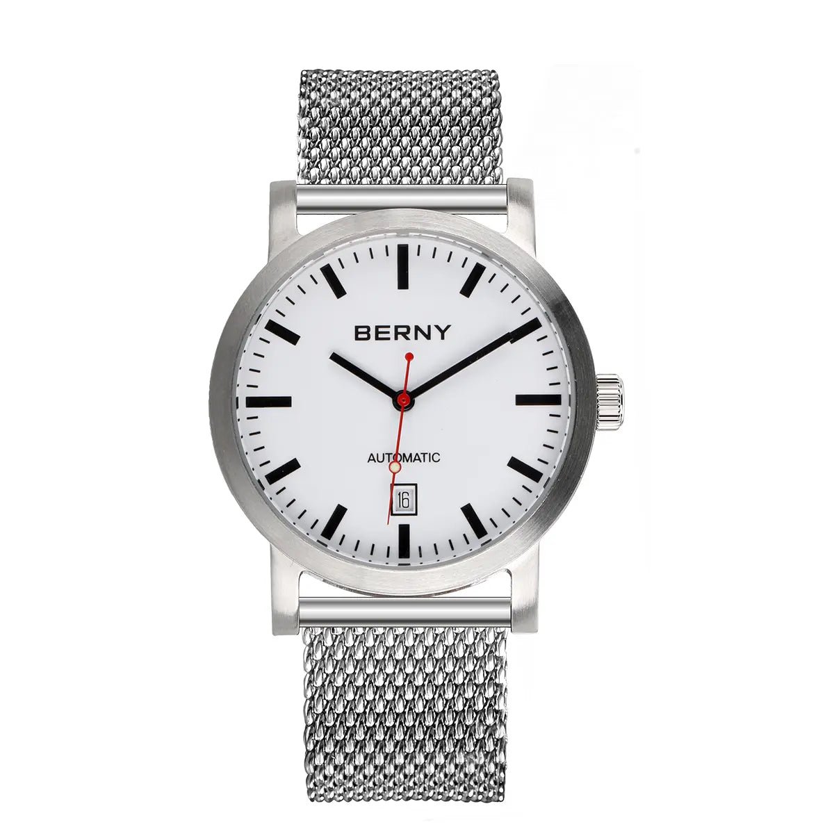 AM7068MS-B | Without Numerals Indices | BERNYLogo | Stainless Steel Case | White Dial | Adjustable Metal Strap