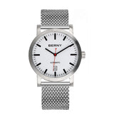AM7068MS-B | Without Numerals Indices | BERNYLogo | Stainless Steel Case | White Dial | Adjustable Metal Strap