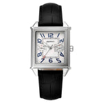 BERNY-2641M-B | Rectangular Stainless Steel Case | White Dial | Black Genuine Leather strap