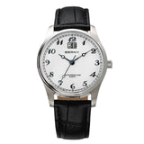 BERNY-2702M-B | Stainless Steel Case | White Dial | Black Leather Strap