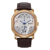 BERNY-2707M-RG | Gold-plated Stainless Steel Case | White Dial | Brown Genuine Leather strap