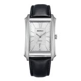 BERNY-Men's Watch-2726M-B | Stainless Steel Case | White Dial | Black Genuine Leather strap