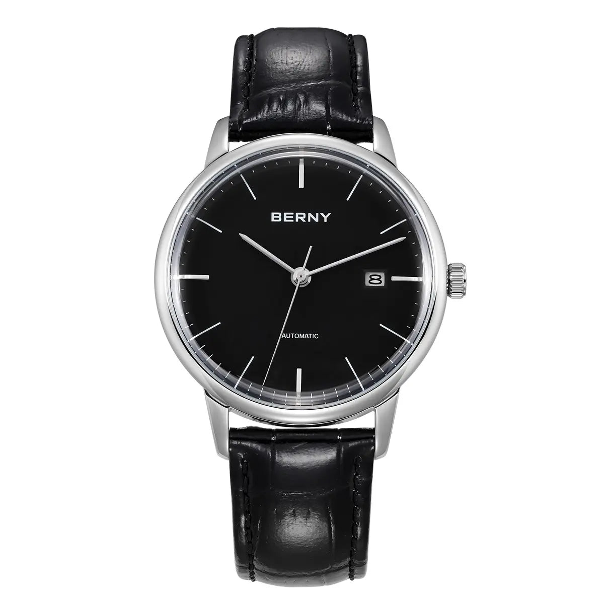 BERNY-AM012M-A | Stainless Steel Case | Black Dial | Black Leather Strap