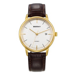 BERNY-AM012M-Y | Golden Stainless Steel Case | White Dial | Brown Leather Strap