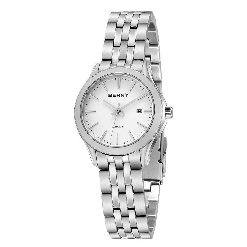 BERNY-AM013VL-B | Stainless Steel Case | White Dial | Stainless Steel Strap