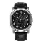 BERNY-AM050M-A | Stainless Steel Case | Black Geneva Waves Dial | Black Genuine Leather Strap