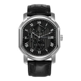BERNY-AM050M-A | Stainless Steel Case | Black Geneva Waves Dial | Black Genuine Leather Strap