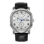 BERNY-AM050M-B | Stainless Steel Case | White Geneva Waves Dial | Blue Steel Breguet Hands | Black Genuine Leather Strap