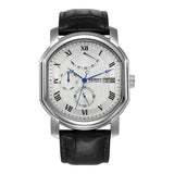 BERNY-AM050M-B | Stainless Steel Case | White Geneva Waves Dial | Blue Steel Breguet Hands | Black Genuine Leather Strap