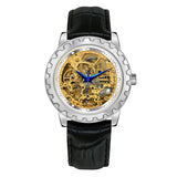 BERNY-AM7018M-A | Stainless Steel Case | Golden Skeleton | Black Leather Strap
