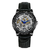 BERNY-AM7018M-BLK | Black Case | Gold Dial | Skeleton | Black Leather Strap