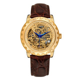 BERNY-AM7018M-Y-YE | Golden Stainless Steel Case | Golden Skeleton | Brown Leather Strap
