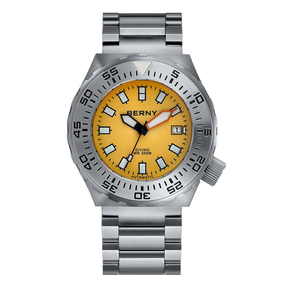 BERNY-Men Automatic Diver Watch-AM09026M-ORG | Stainless Steel Case | Orange Dial | Full of Sand-blasted Stainless Steel Strap