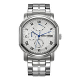 BERNY-Men Automatic Dress Watch-AM050MS-B | Stainless Steel Case | White Geneva Waves Dial | Solid Stainless Steel Strap