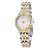 BERNY-Women Watch AM013VL-SY | Stainless Steel Case | Gold Bezel | White Dial | Golden Indices | Two-tone Gold Stainless Steel Strap