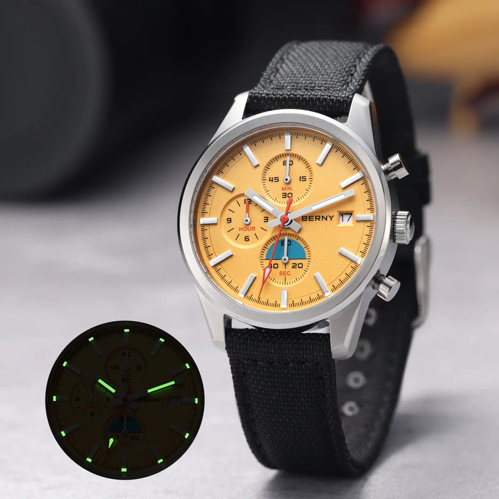 Berny 2826M Chronograph wristwatch with Luminous Hands & Markers