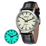 BERNY - Herren-Automatikuhr mit Vollleuchtfunktion, Eisenbahneruhr V4-AM158M 