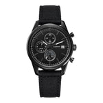 BERNY Men's Chronograph Watch, Black Dial and Black Nylon Strap, Date Display, All Black Design