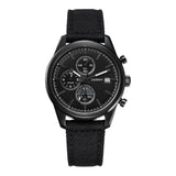 BERNY Men's Chronograph Watch, Black Dial and Black Nylon Strap, Date Display, All Black Design