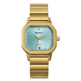 BERNY-Herren Quarz Quadrat Gold Uhr-2934 