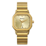 BERNY-Herren Quarz Quadrat Gold Uhr-2934 