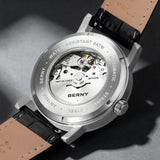 BERNY - Herren-Automatikuhr mit Vollleuchtfunktion, Eisenbahneruhr V4-AM158M 