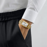 BERNY-Herren Quarz Quadrat Gold Uhr-2934 