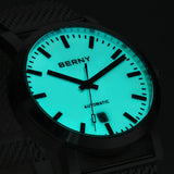 BERNY - Herren-Automatikuhr mit Vollleuchtfunktion, Eisenbahneruhr V4-AM158M 