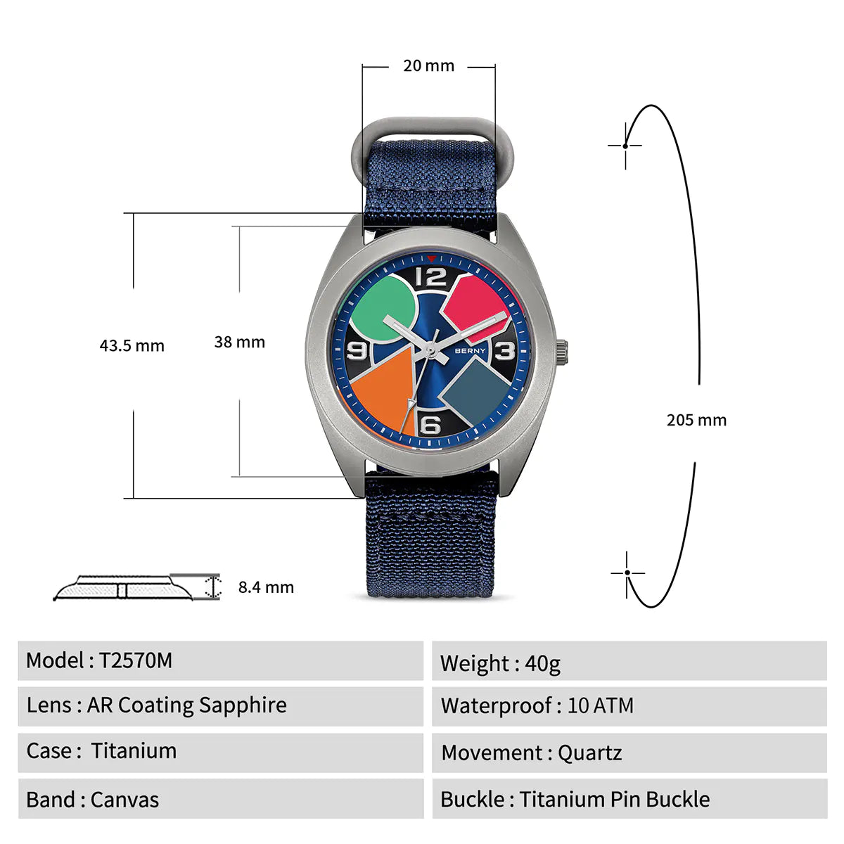 BERNY Quartz Titanium Dress Watch-T2570M
