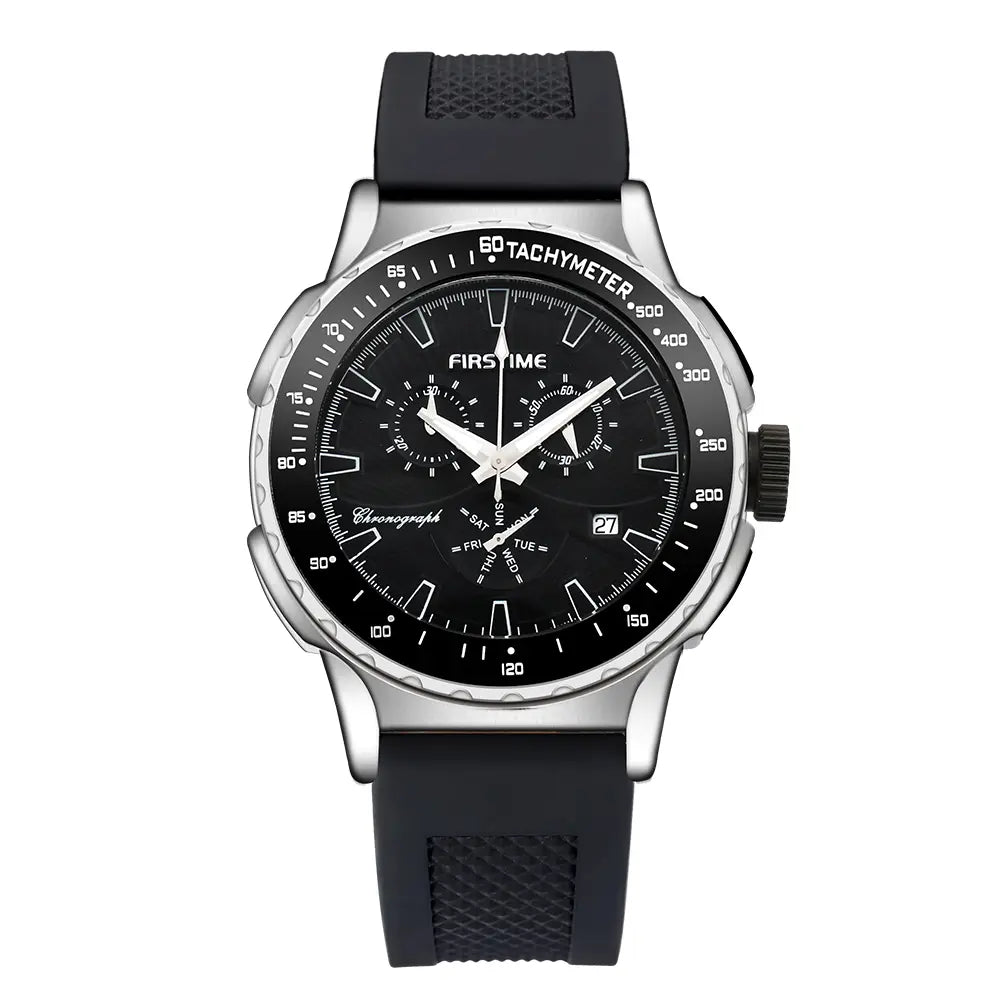 BERNY-2281M-A-SC | Stainless Steel Case | Black Dial | White Indices | Black Silicone Strap