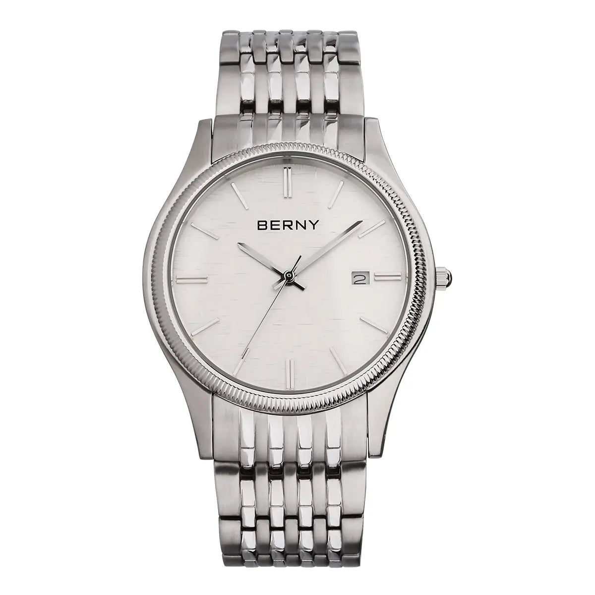BERNY-2621M-B | Stainless Steel Case | White Dial | Stainless Steel Strap