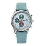BERNY 2826M three‑subdial Chronograph Watch, light blue dial with matching blue Nylon Strap, Date Display