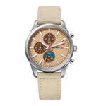 BERNY Men's Sports Chronograph Wristwatch with beige strap and detailed tan stopwatch subdials