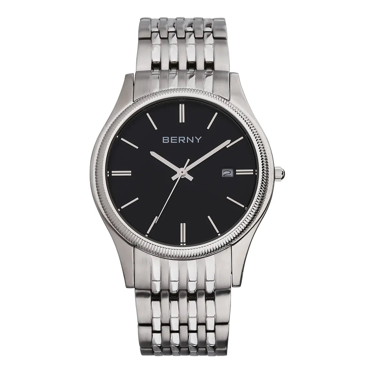 BERNY-Men Quartz Dress Watch-2621M-A | Stainless Steel Case | Black Dial | Stainless Steel Strap