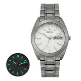 BERNY T2597MS titanium dress watch with white textured grid dial