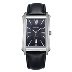 BERNY 2726M-A Wrist watch with black leather strap, rectangular black face and silver stainless steel case